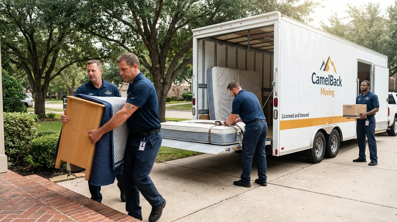 Crew loading residential truck for cross-state move from Flowery Branch, GA