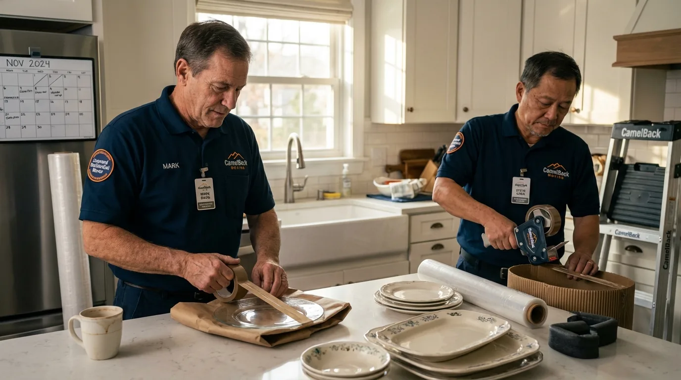 Professional crew packing kitchen dishware in Flowery Branch, GA